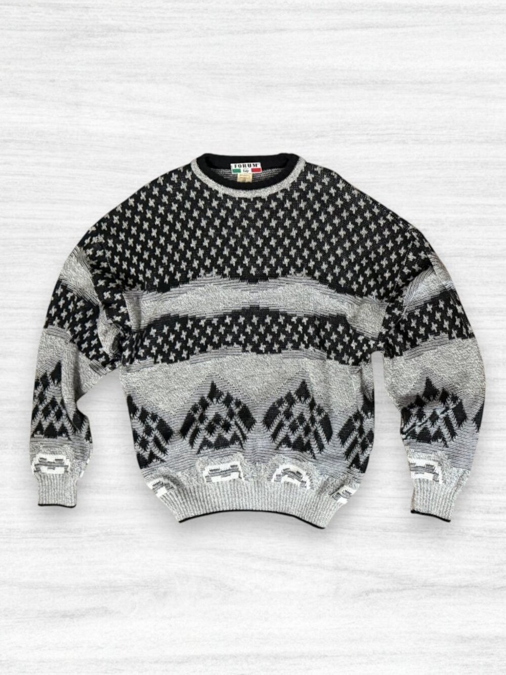 Vintage Forum Made in Italy Wool Blend Sweater Mens XL Nordic Geometric Knit